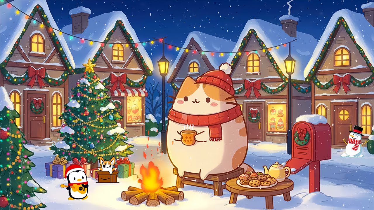 Cat's Snowy Christmas Campfire 🎄 Winter Lofi for Study & Sleep ❄️ Lofi Music for Christmas Study