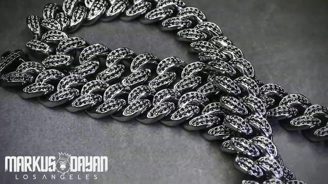12mm Black Iced Miami Cuban Link Chain 