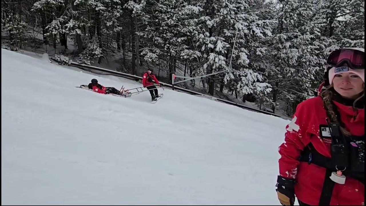 Pleasant Mountain Ski Patrol - Toboggan training down Tycoon
