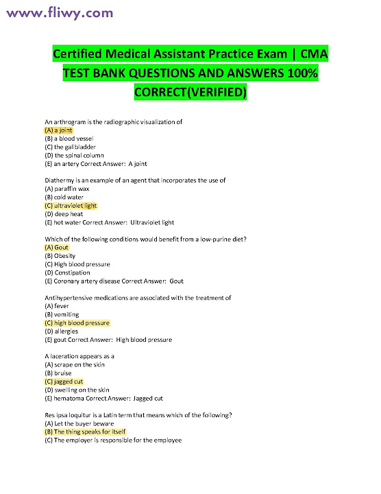 Certified medical assistant practice exam cma test bank questions and