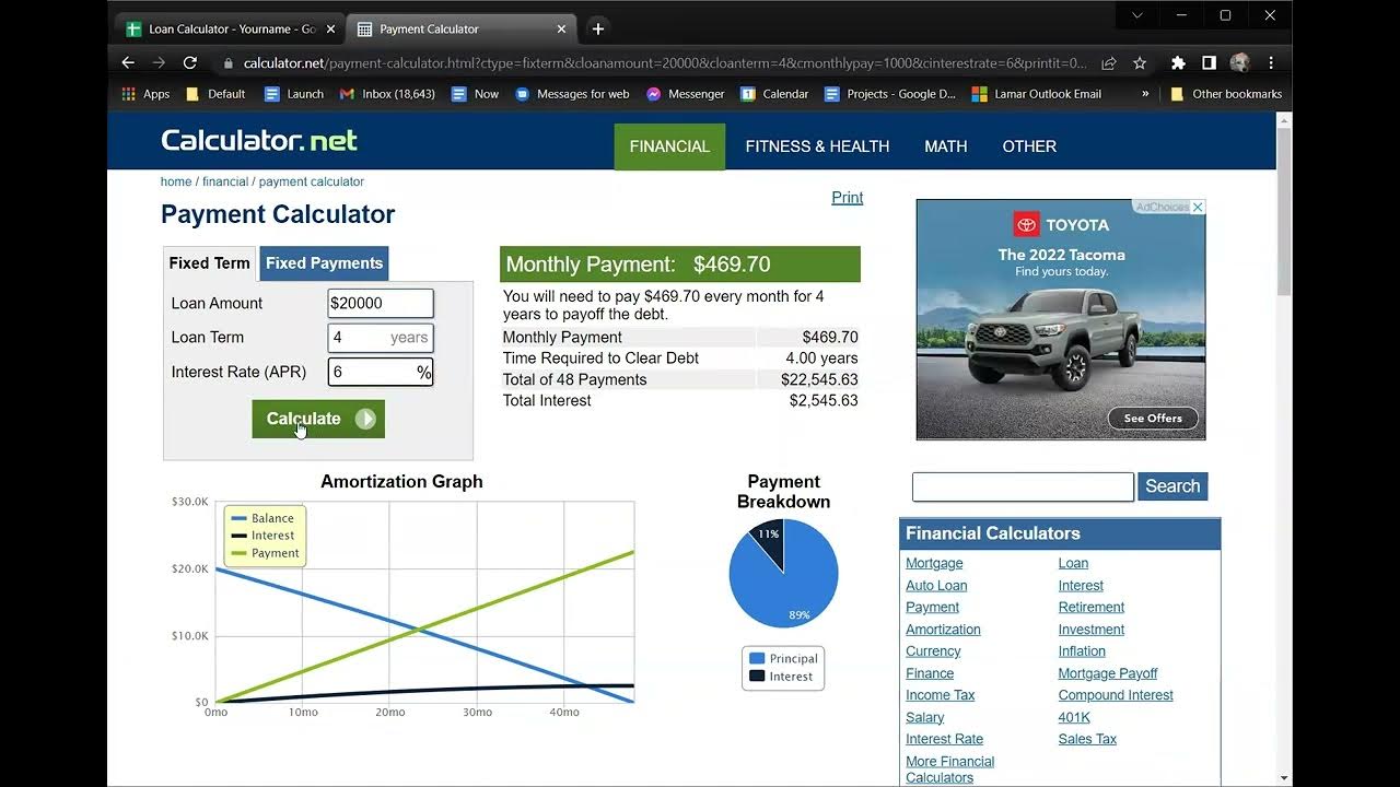 Financial Functions Loan Calculator using the PMT Function YouTube