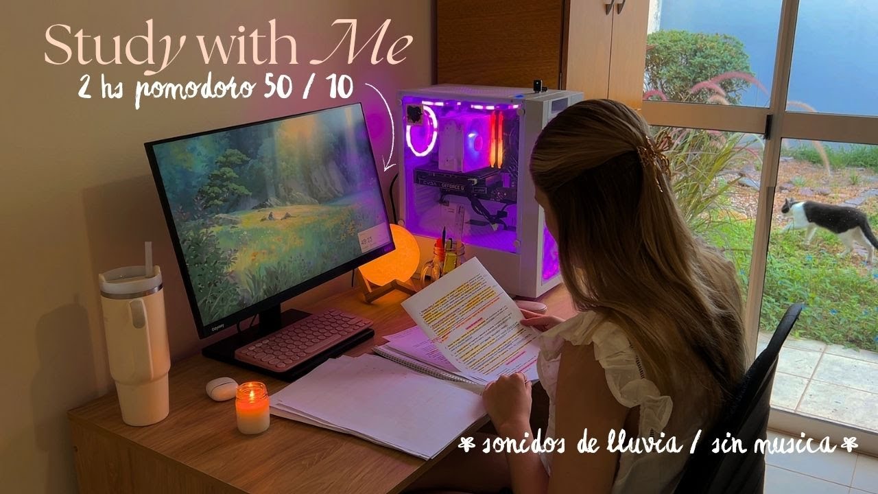 2HS STUDY WITH ME 📝🎧🌷| pomodoro 50/10 | 🌧️Rain Sounds, No Music |  Estudiando Psicología☕