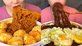 먹방면과 삶은 계란 + 튀김 Mukbang Noodles and boiled eggs + Fried Asmr ( chewy sound)