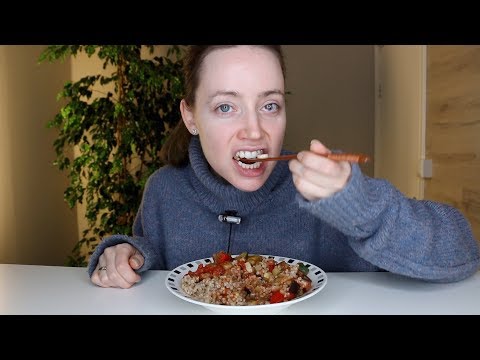 ASMR Whisper Eating Sounds | Tomato Vegetable Wok & Barley