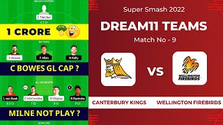 CTB vs WF Dream11 Prediction | Dream11 Super Smash T20 | Canterbury Kings vs Wellington Firebirds