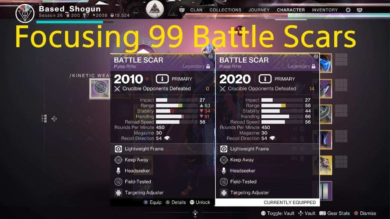 Destiny 2 focusing 99 battle Scars for god roll (pvp pve)