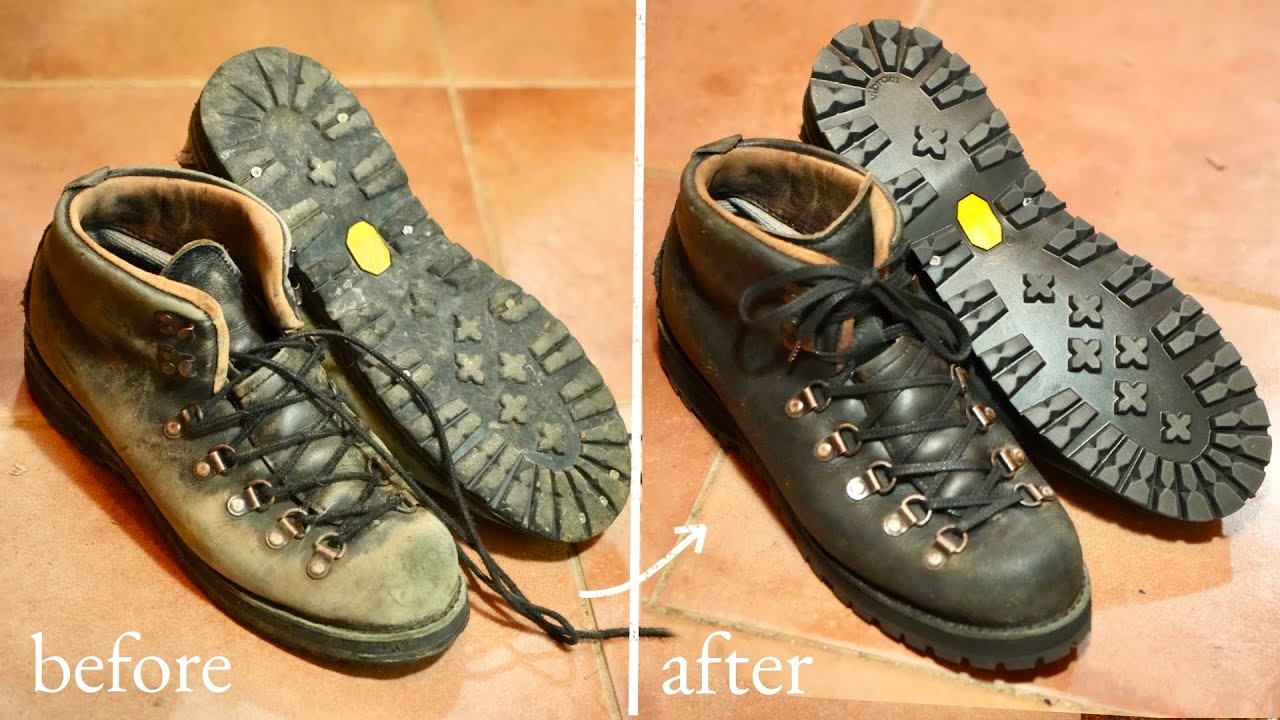登山靴のソール交換修理と靴磨き｜ダナーマウンテンライト｜オールソール修理