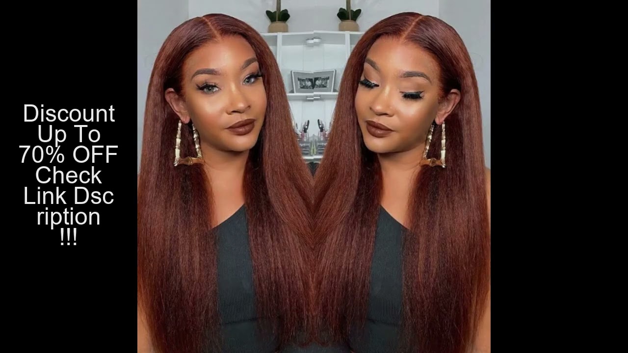 Kinky Straight Frontal Human Hair Wig Reddish Brown 13x4 HD Lace Front Wig 32 Inch Colored 100% Braz