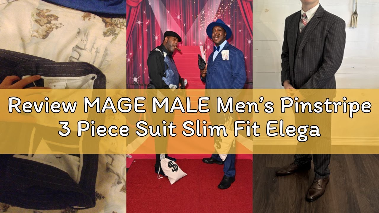 Review MAGE MALE Men’s Pinstripe 3 Piece Suit Slim Fit Elegant Single Breasted Business Wedding Part