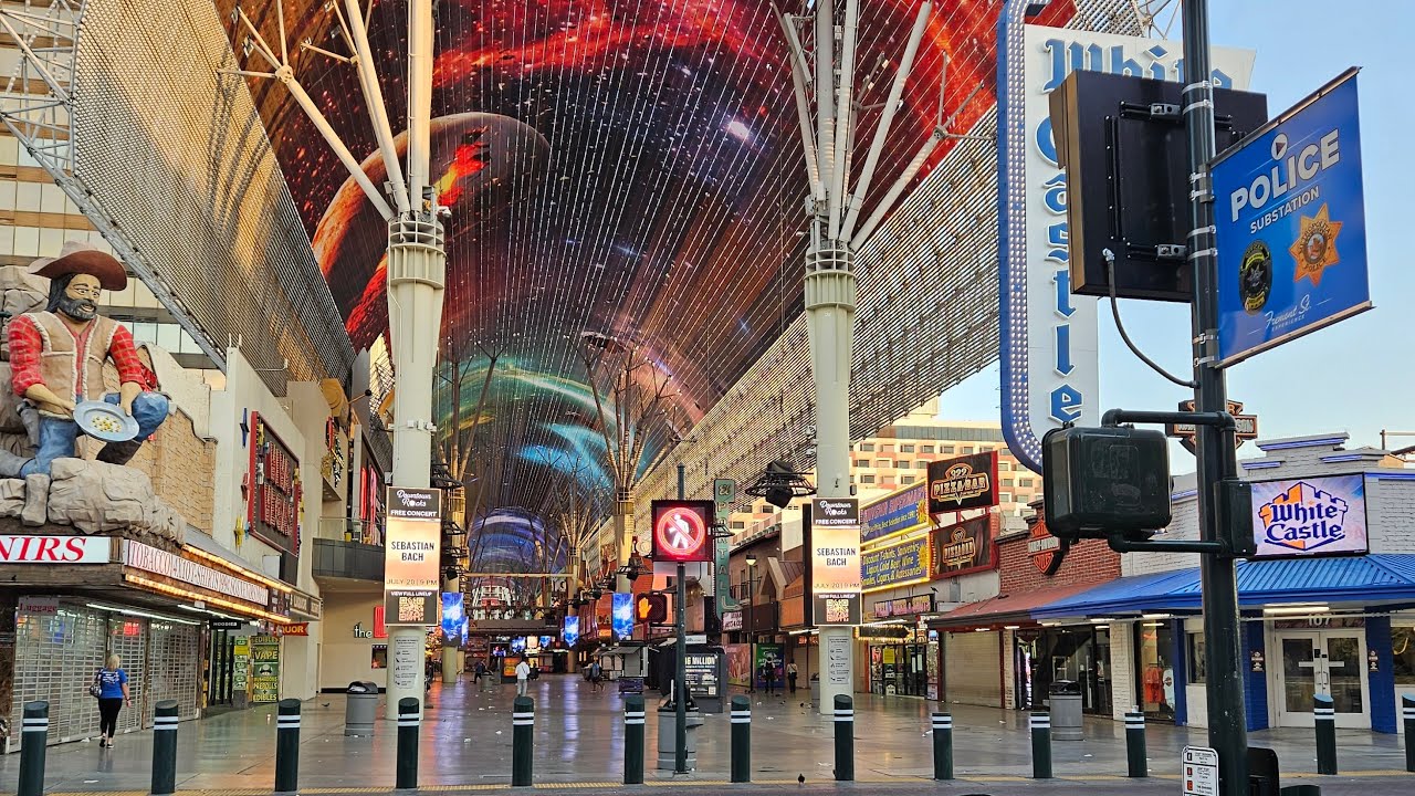 Downtown Las Vegas Traffic Lights Stoplight And Rush Hour Traffic In