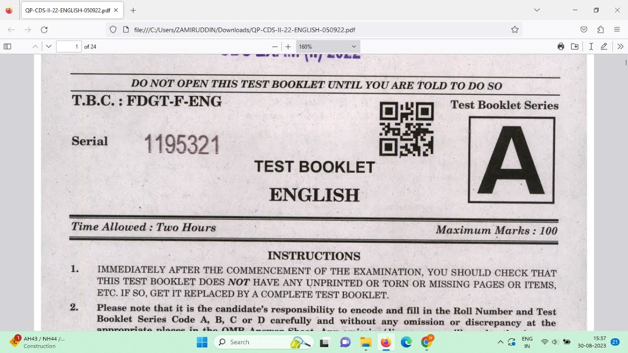 CDS 1 2022 PAPER SOLUTION ENGLISH SET A