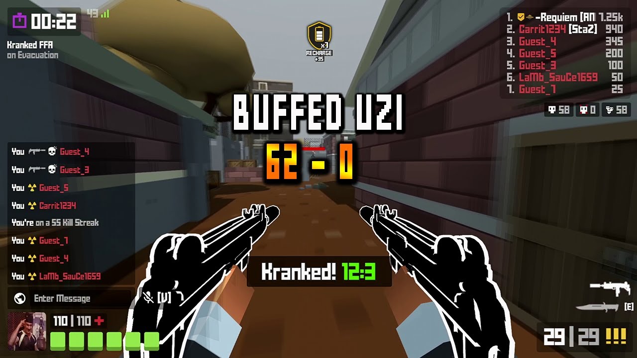 BUFFED UZI DOUBLE NUKE (62-0) KRUNKER