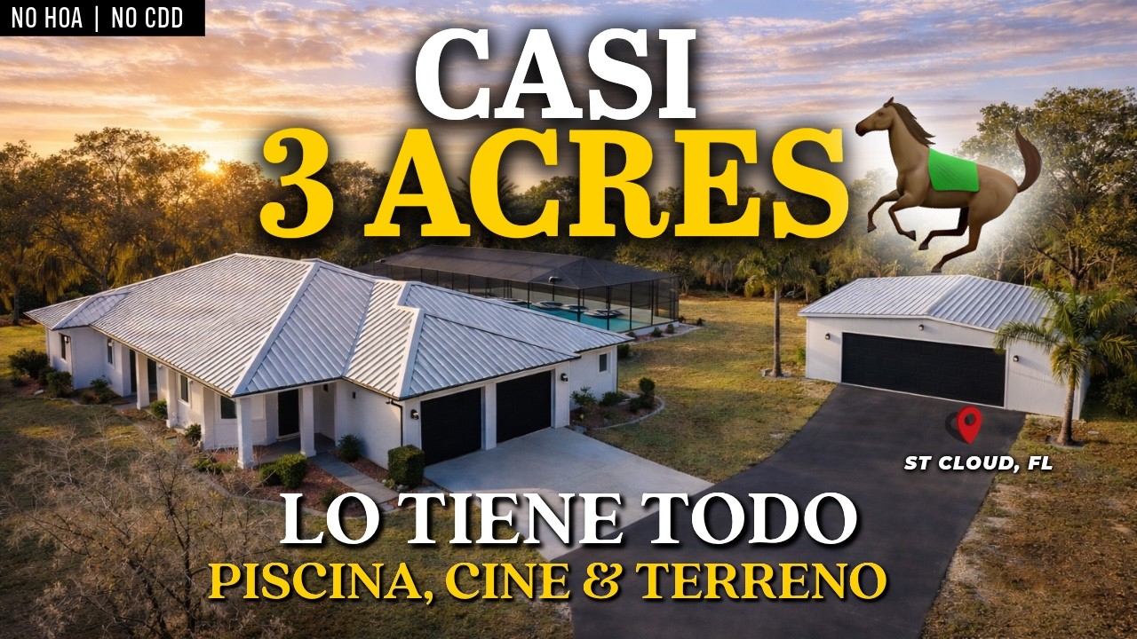 Casa con TODO: Piscina, Cine y 3 ACRES🤯 en Saint Cloud, FL | SIN HOA | Perfecta para tener animales🐎