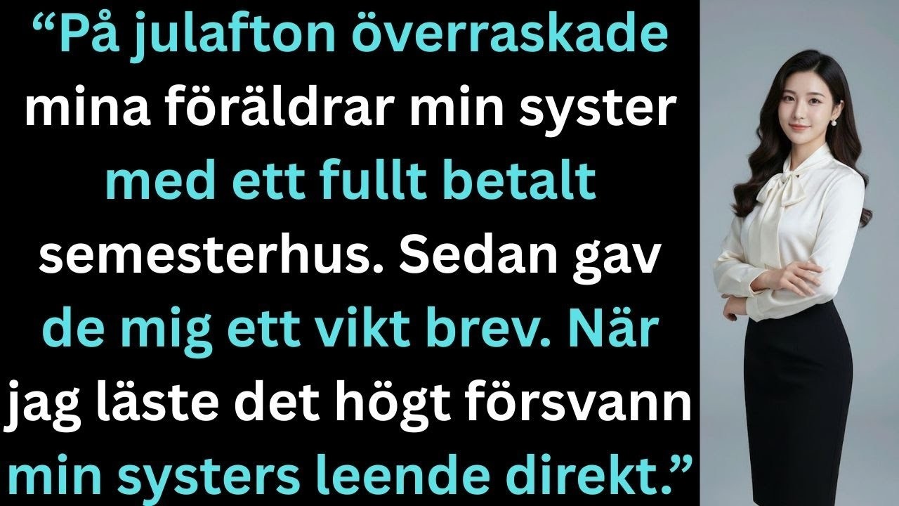 Jag hann knappt innanför dörren förrän mamma tryckte ett brev i min hand och sa: ”Läs det högt.” Vanessa hade precis fått ett fritidshus värt en halv miljon. Jag fick ett vikt papper. Snön föll...