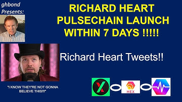 Richard Heart UPDATES MAINNET LAUNCH WINDOW!!!  PULSECHAIN, PULSE, AND PULSEX WITHIN SEVEN (7) DAYS!