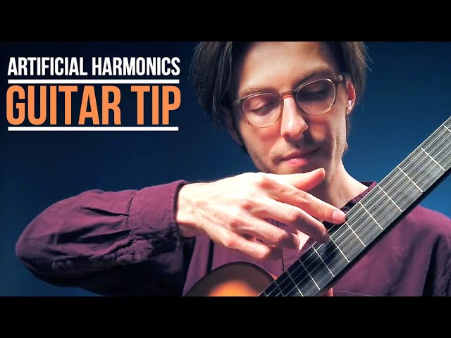 How to play artificial harmonics on guitar! class=