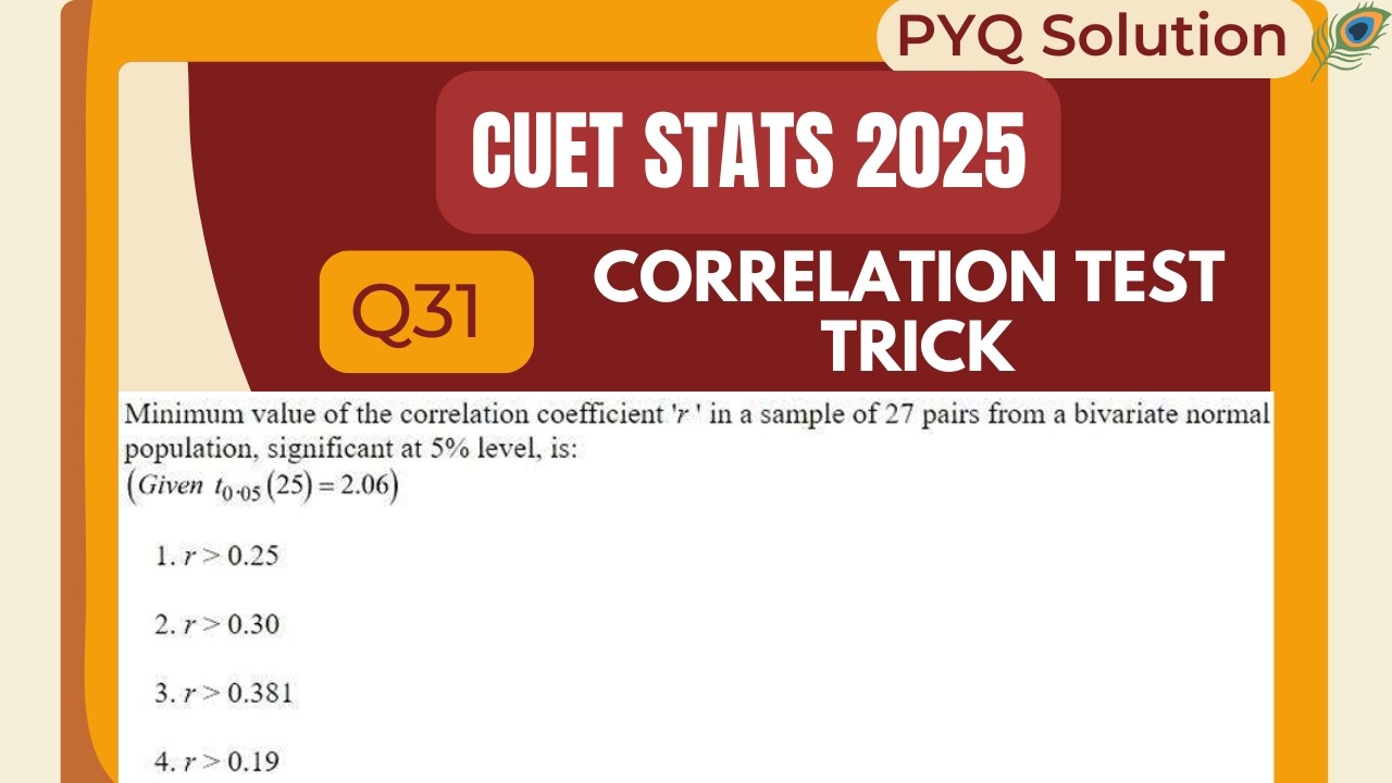 CUET STATISTICS 2025 Q31 | Significance of Correlation Coefficient