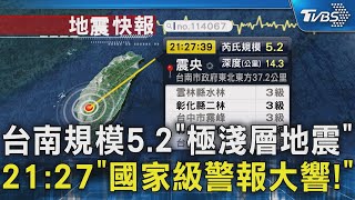 台南規模5.2「極淺層地震」 21:27「國家級警報大響!」｜TVBS新聞 @TVBSNEWS02