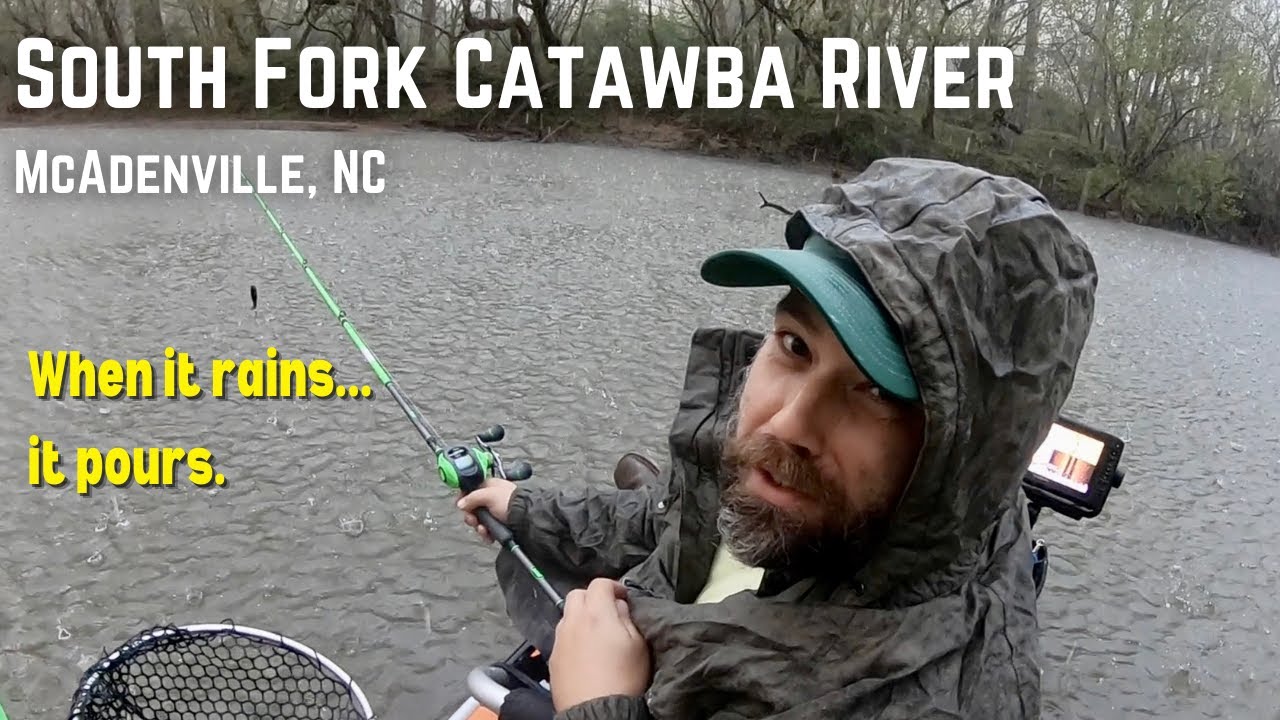 Bass Fishing in a Rain Storm - South Fork Catawba River - McAdenville, NC - Hail Storm