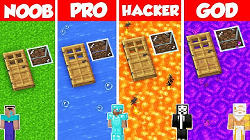 SECRET DOOR BASE HOUSE BUILD CHALLENGE - Minecraft Battle: NOOB vs PRO vs HACKER vs GOD / Animation