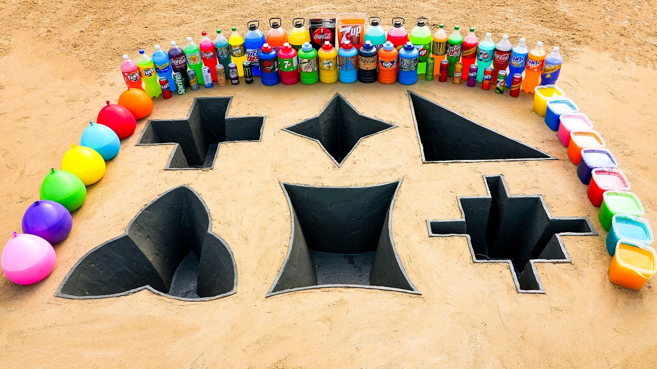 Как сделать 6 отверстий разной формы из цемента, соды, ментоса и кока-колы (эксперимент)