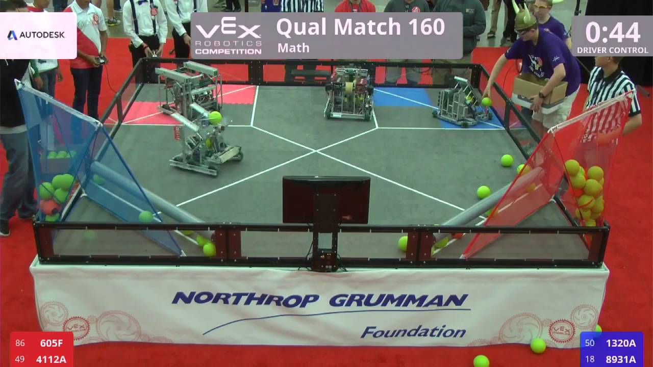 VEX Worlds 2016 - VRC High School - Math - Qual 160 (605F 4112A) 197 vs 145 (1320A 8931A)