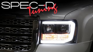 SPECDTUNING INSTALLATION VIDEO: 2007-2013 GMC SIERRA LED LIGHT BAR PROJECTOR HEADLIGHTS