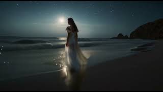 Free Stock Videos - AI animation - woman wearing white dress on beachside with waves crashing