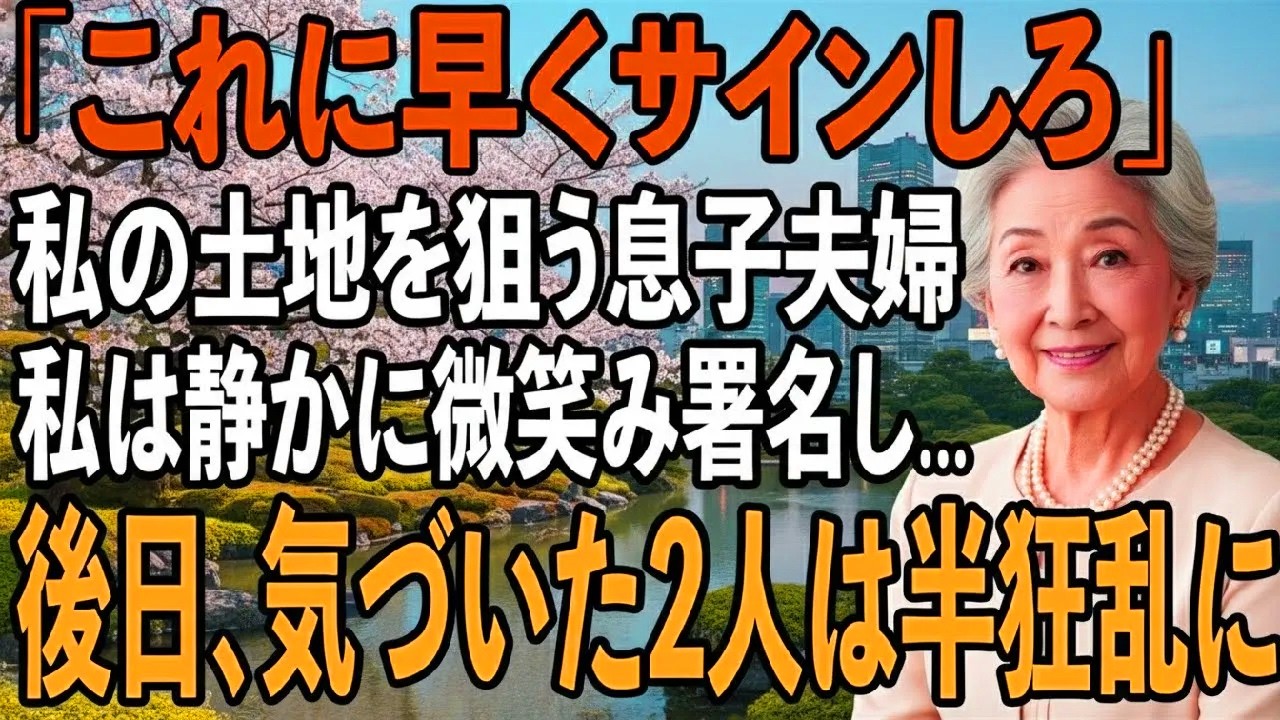 「これに早くサインしろ」”登記申請書”を笑顔で差し出し、土地を奪おうとする息子夫婦。私は密かに準備した”期限付き譲渡”で1億円の借金地獄に突き落としてやった【シニアライフ】【60代以上の方へ】