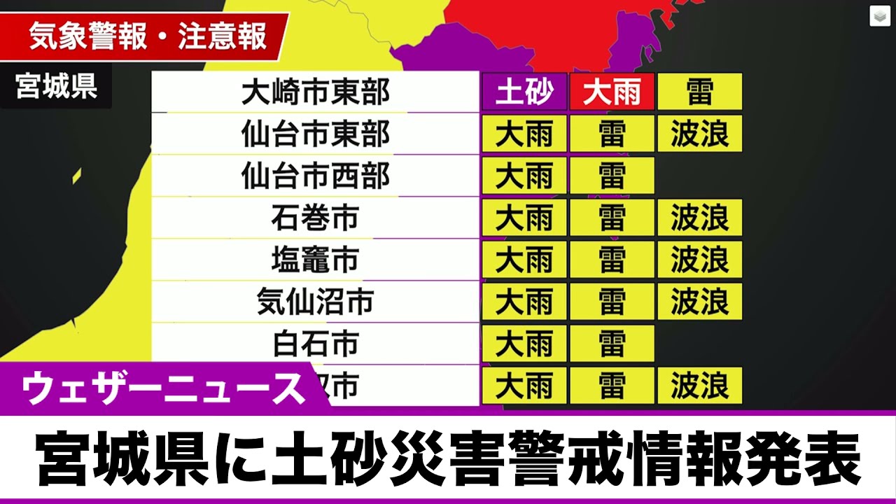 宮城県に土砂災害警戒情報発表 21 7 28 Youtube