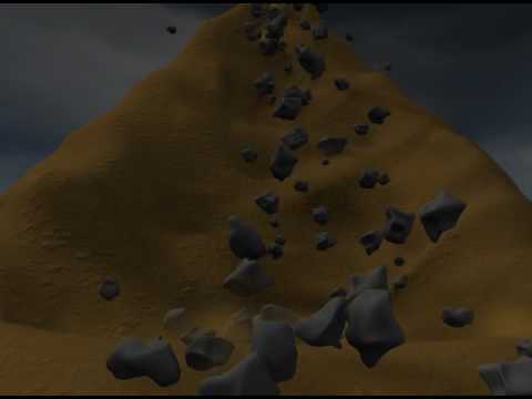 nDynamics, nParticles, particle instancing and collision events  physX test 2   stones emit dust based on collisions