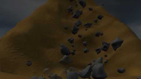 nDynamics, nParticles, particle instancing and collision events  physX test 2   stones emit dust based on collisions