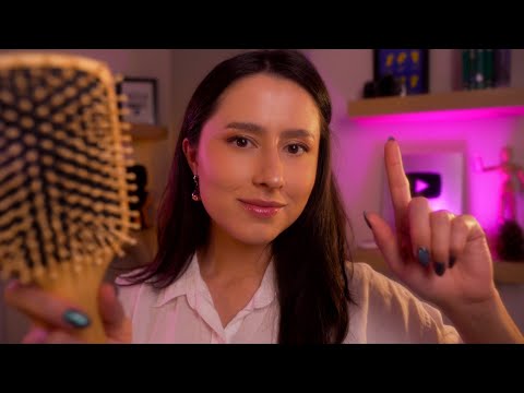 ASMR Sleep 💜 Hand Sounds, Fabric, Hand Movements & Hair Brushing | Binaural & Minimal talking