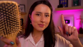 ASMR Sleep 💜 Hand Sounds, Fabric, Hand Movements & Hair Brushing | Binaural & Minimal talking