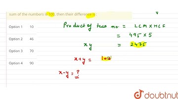 The LCM of twonumbers is 495 and theirHCF is 5. If the sum of the numbersis 100, thentheirdiffer...