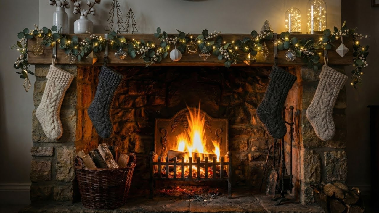 🎄🔥 Relaxing Christmas Fireplace | Scandi Decor & Burning Logs Sound | 10 Hours Crackling Fire ASMR