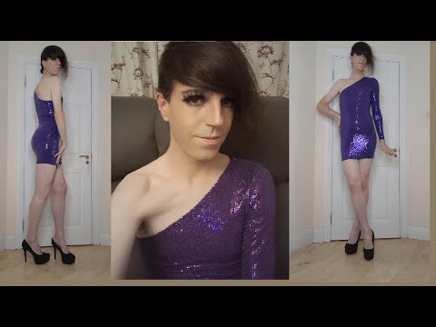 Crossdresser Michelle Diaz / Purple Sequin Dress / Killer Heels