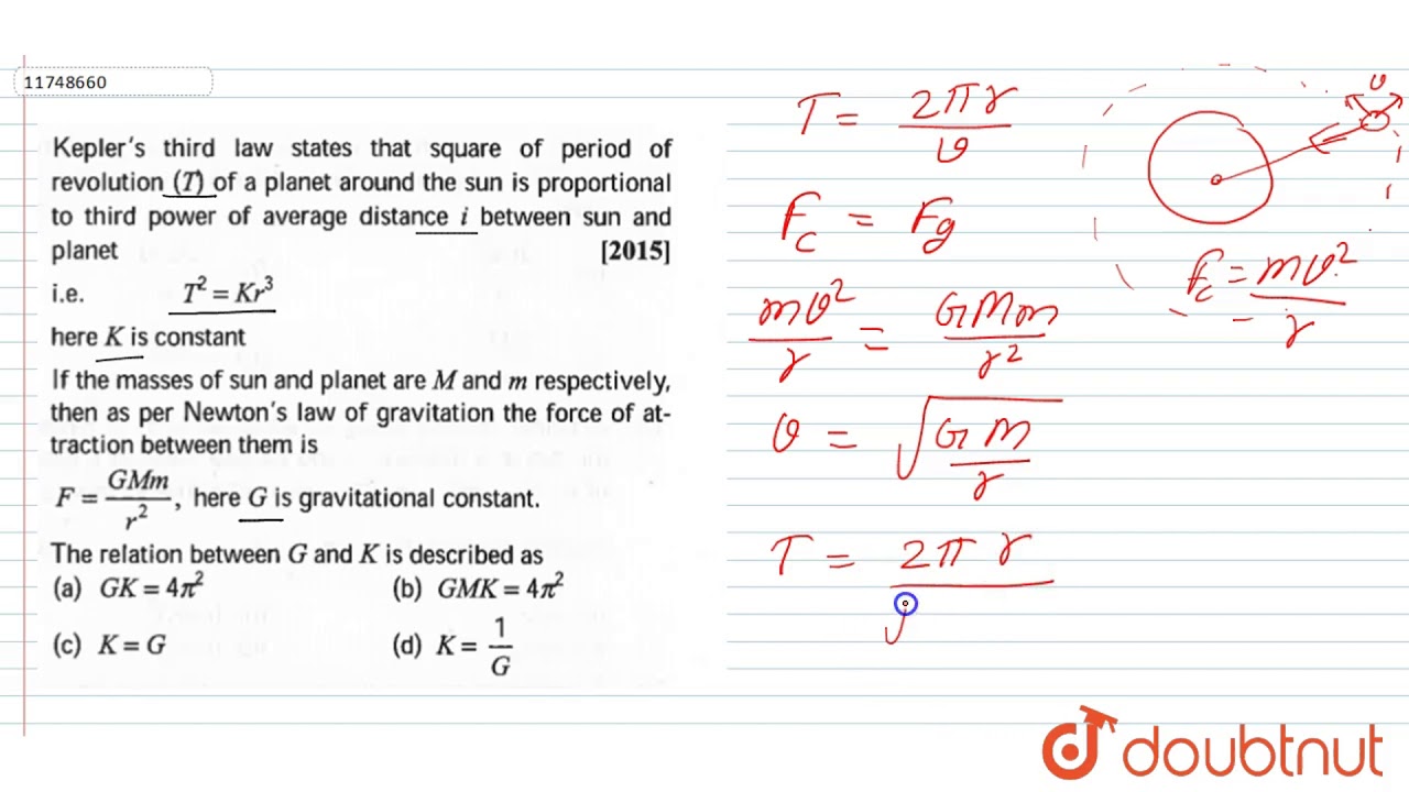 Kepler S Third Law States That Square Of Period Revolution T Of A Pla Around  Kepler S Third Law States That Square Of Period Revolution T Of A Pla Around