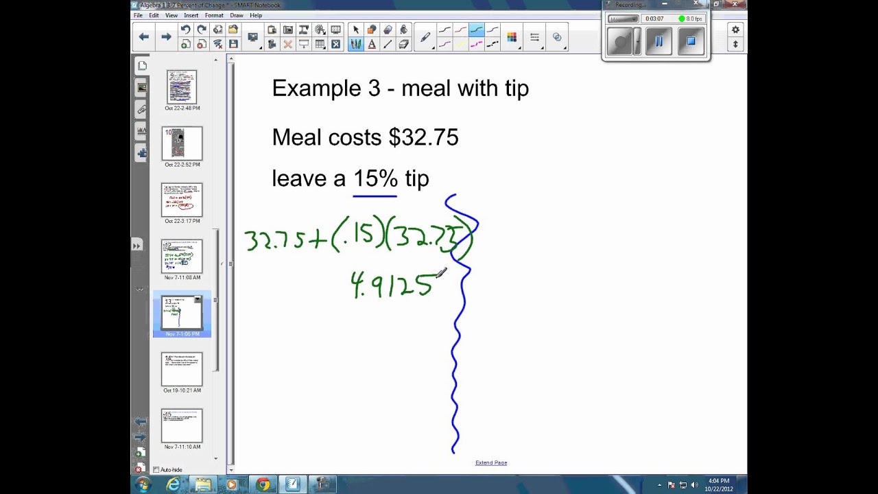 3 7e percent change word problem restaurant tip and sales