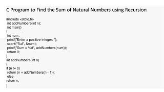 C Program to Find the Sum of Natural Numbers using  Recursive function