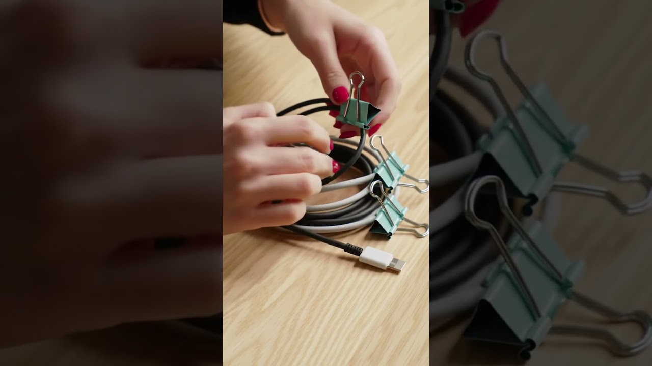 勞 Cable Clutter GONE! Genius Binder Clip Hack!