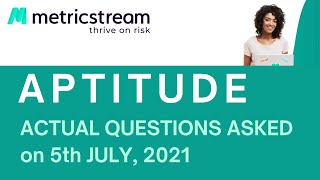 Celebrity METRICSTREAM HIRING 2021 - Aptitude Actual Questions Asked on 5th July, 2021 | Solutions by MJ Wealth