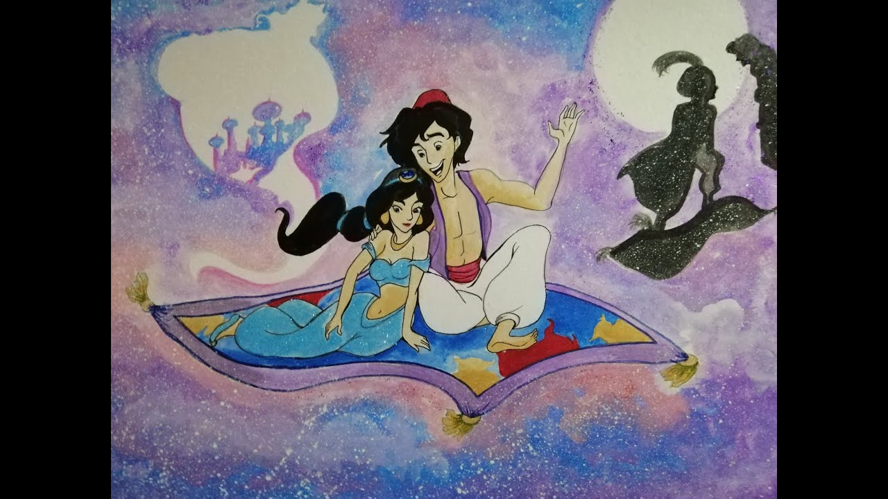 Drawing Aladdin and Jasmine ✨💙A whole new world on canvas 🎨✨ | Timelapse Art