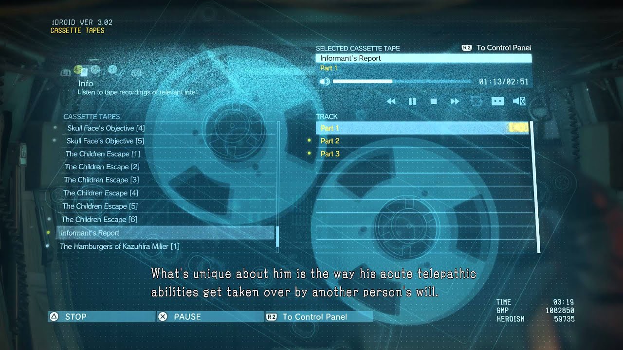 Metal Gear Solid V - Cassette Tapes Informant's Report: Part 1 Audio Log Information 1080p 60fps PS4