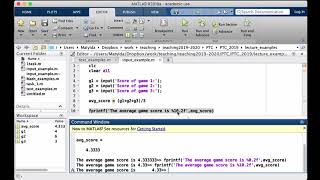 Intro to MATLAB - Week 1 - Function input and more about displaying results (fprintf)
