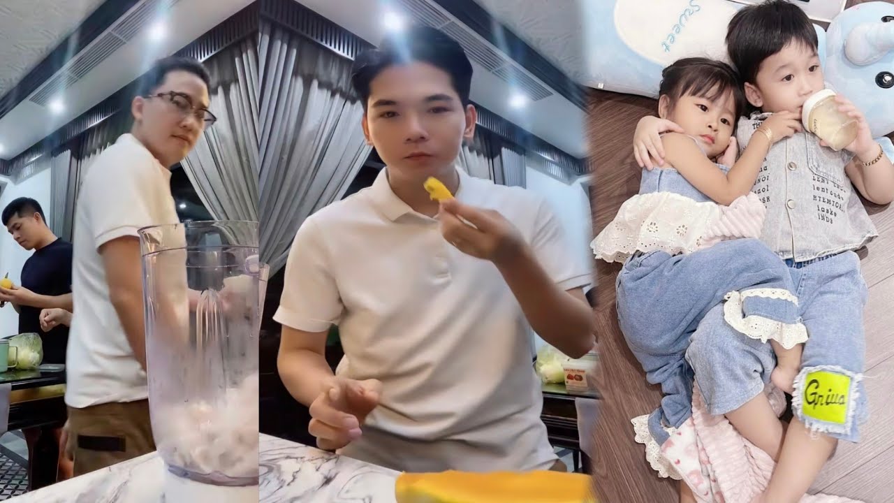 Thanh Đoàn gọt xoài ăn và xay sinh tố cho Hà Trí Quang, kể lại chuyện chăm KaKa và Muội Muội