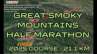 Great Smoky Mountains Half Marathon 2025: 3D Video Course Map | 21.1 km - Townsend