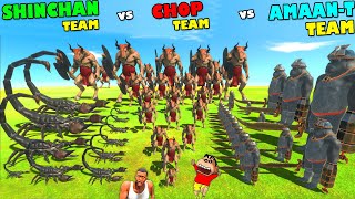 30 ANIMAL SPAWNER 😱 of SHINCHAN TEAM vs CHOP TEAM vs AMAAN TEAM in Animal Revolt Battle Simulator
