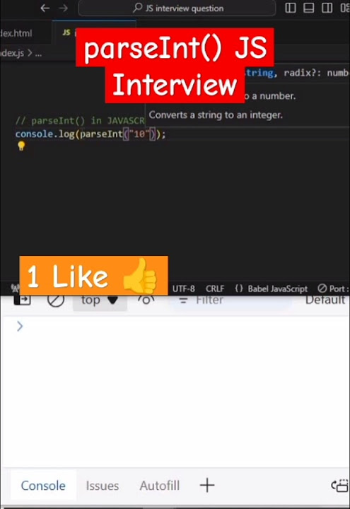 parseInt() in JavaScript | javascript interview question #shorts # ...