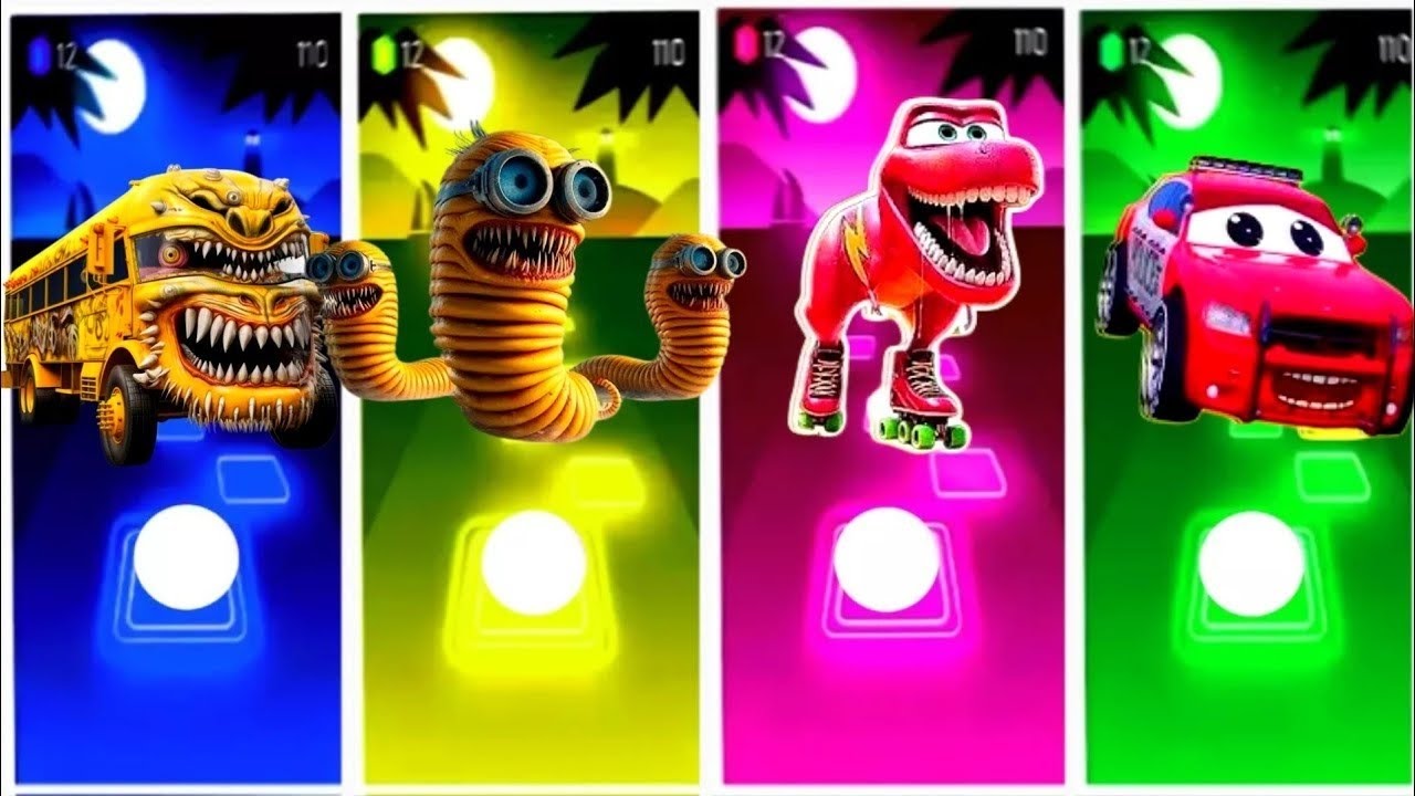 Bus Eater EXE 🆚 Minions Roaches 🆚 McQueen Dinosaur 🆚 McQueen Transformers-Tiles Hop EDM Rush🎶